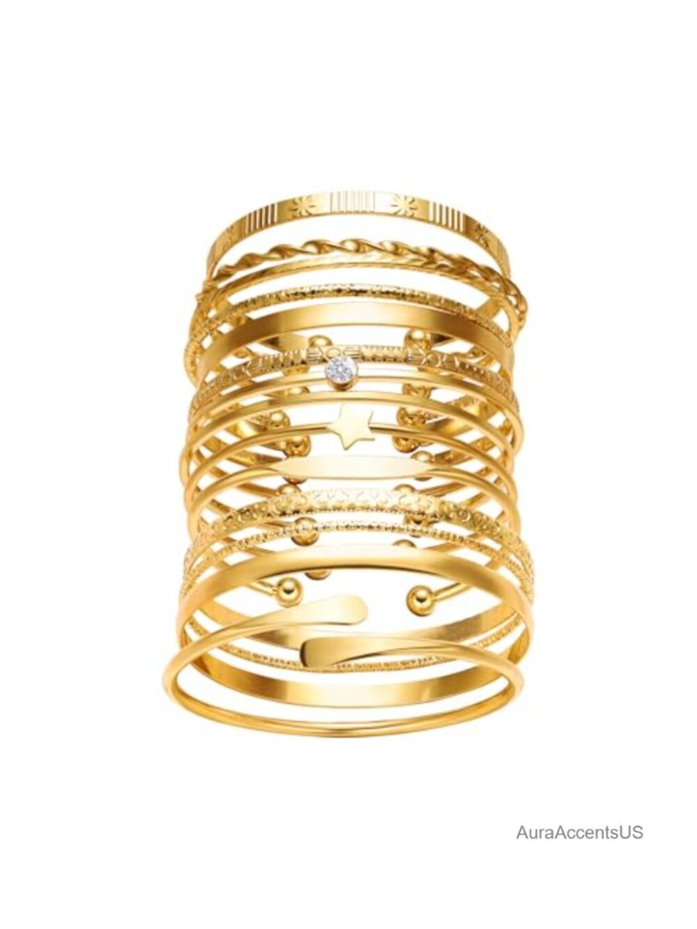 14K Gold Plated Bangle Set for Women Multi Layer Stackable Bracelets Boho